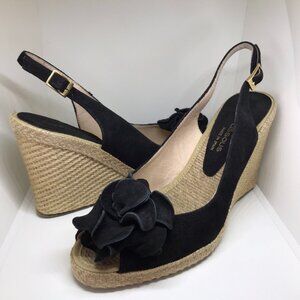 Andre Assous size 7.5 Medium Black leather espedrille wedge shoes. NEW $159 MSR